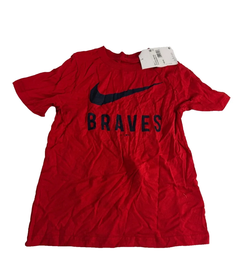 Nike Boys' 4-7 Atlanta Braves Swoosh Graphic Logo T-Shirt Red 7 Youth NWT